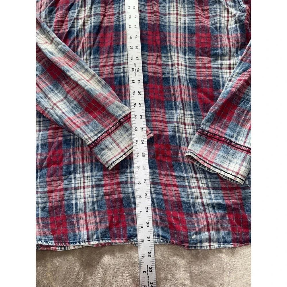 True Religion Men's Plaid Shirt Slim Fit Long Sleeve Red Blue Western Size‎ 2XL